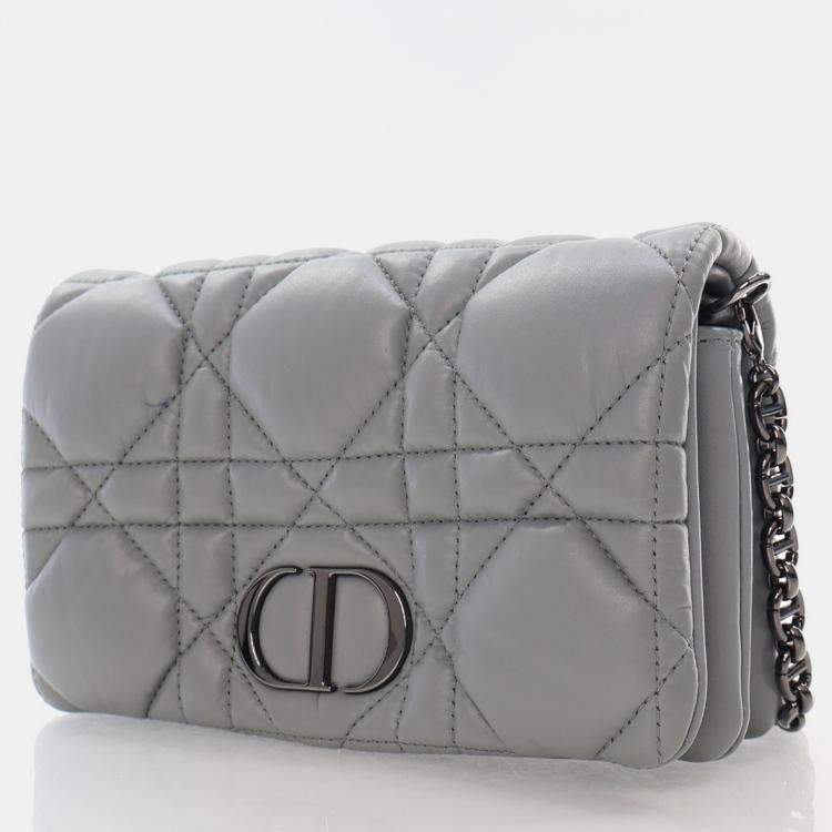 Pre Owned Dior Caro Mini Grey Calfskin Leather Shoulder Bag