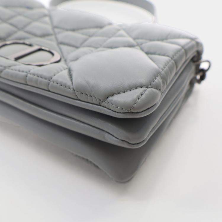 Pre Owned Dior Caro Mini Grey Calfskin Leather Shoulder Bag