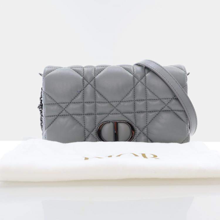 Pre Owned Dior Caro Mini Grey Calfskin Leather Shoulder Bag