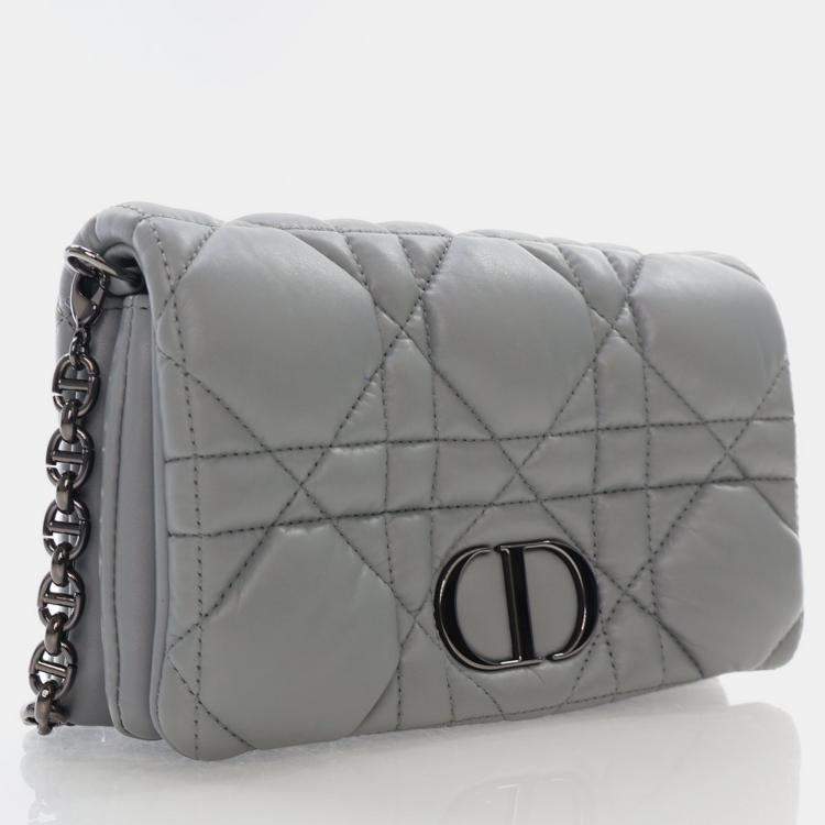 Pre Owned Dior Caro Mini Grey Calfskin Leather Shoulder Bag
