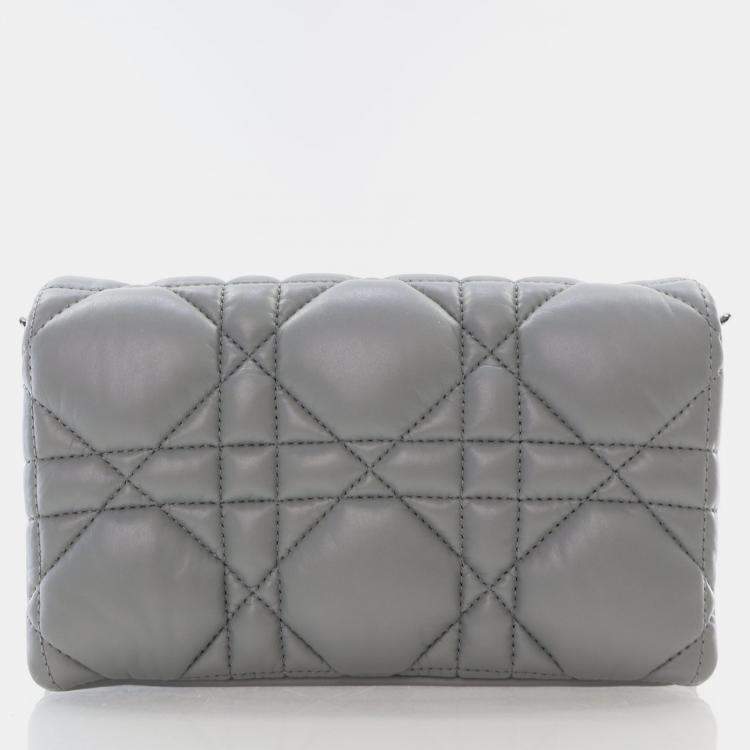 Pre Owned Dior Caro Mini Grey Calfskin Leather Shoulder Bag