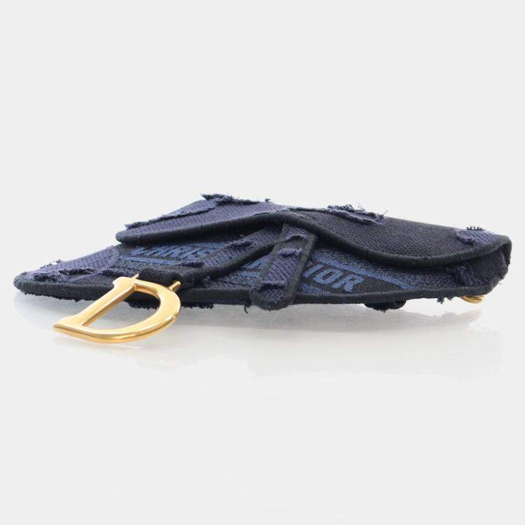 Pre Owned Dior Saddle Mini Blue Canvas Embroidered Waist Bag