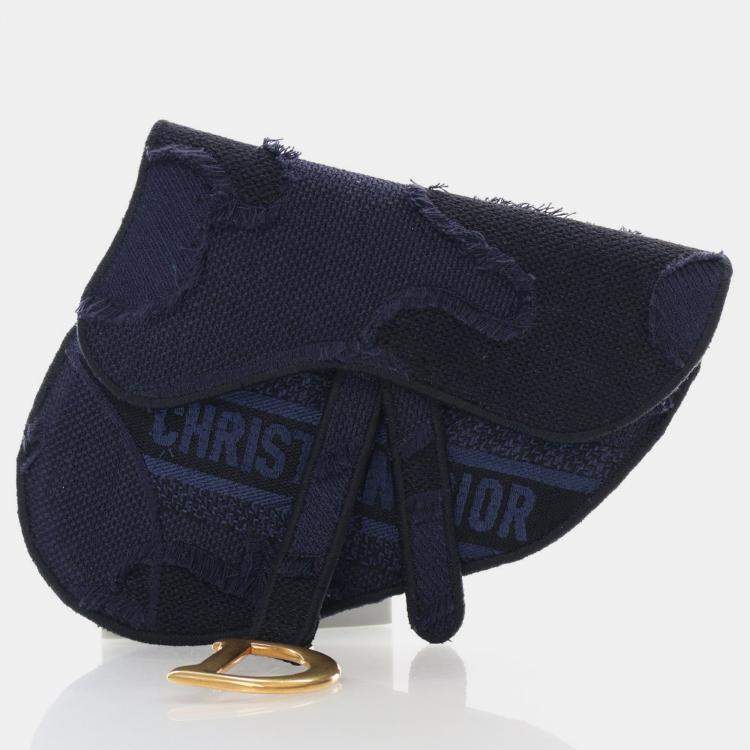 Pre Owned Dior Saddle Mini Blue Canvas Embroidered Waist Bag