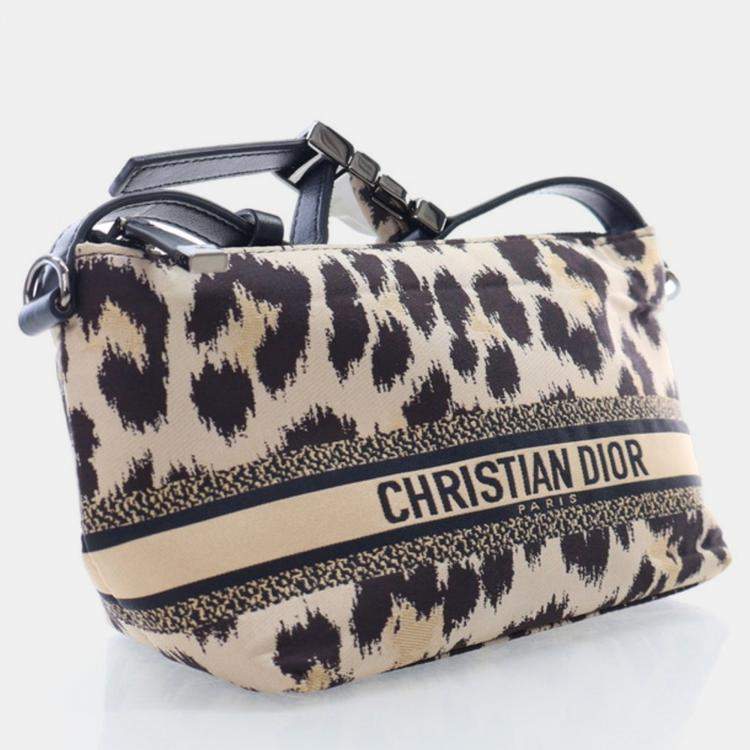 Pre Owned Dior Diortravel Nomad Small Canvas Leopard Pouch
