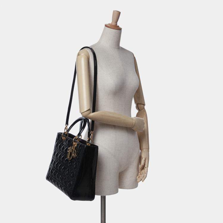 Pre Owned Dior Black Large Patent Cannage Lady Dior