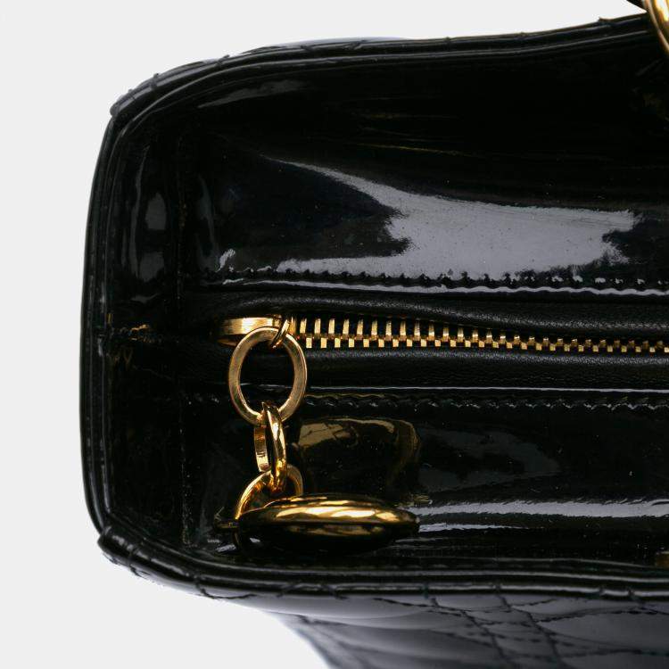 Pre Owned Dior Black Large Patent Cannage Lady Dior