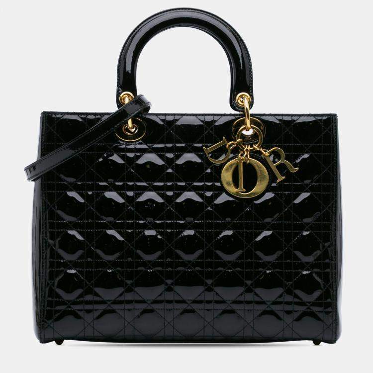 Pre Owned Dior Black Large Patent Cannage Lady Dior