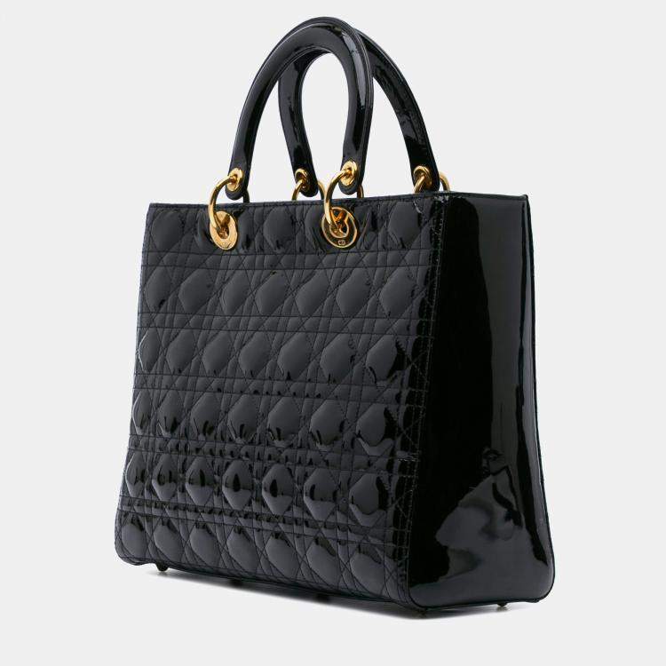Pre Owned Dior Black Large Patent Cannage Lady Dior