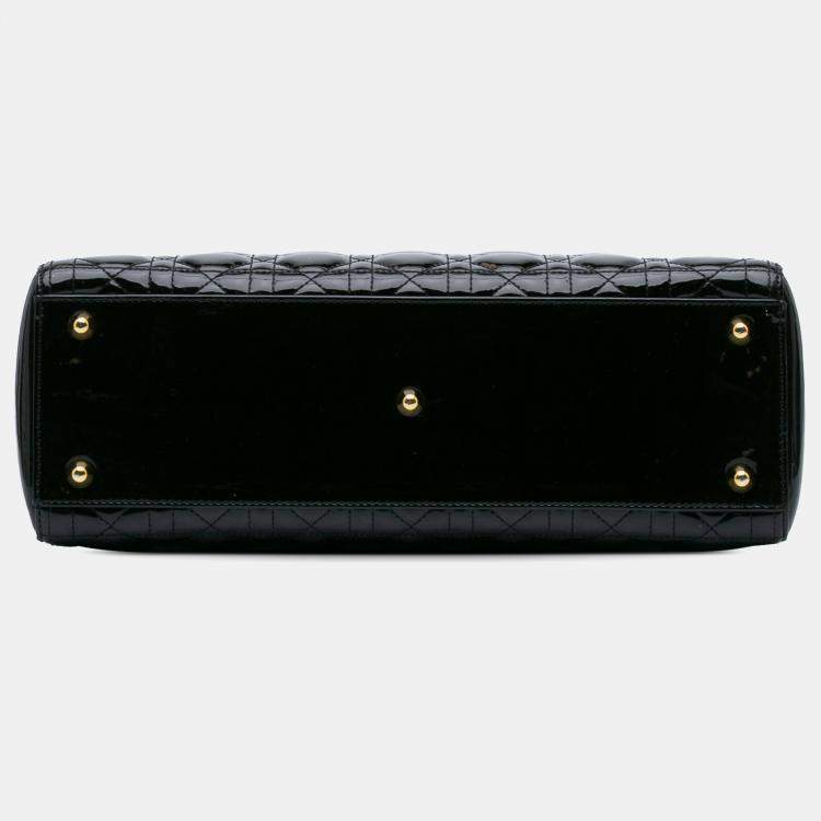 Pre Owned Dior Black Large Patent Cannage Lady Dior