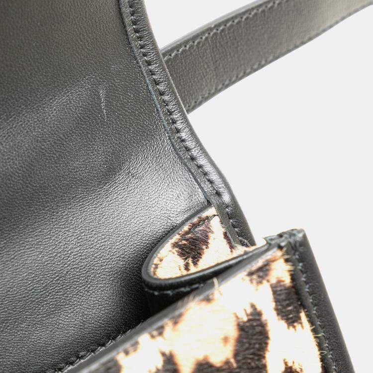 Pre Owned Dior Brown Pony Hair Leopard Print 30 Montaigne Flap Shoulder Bag