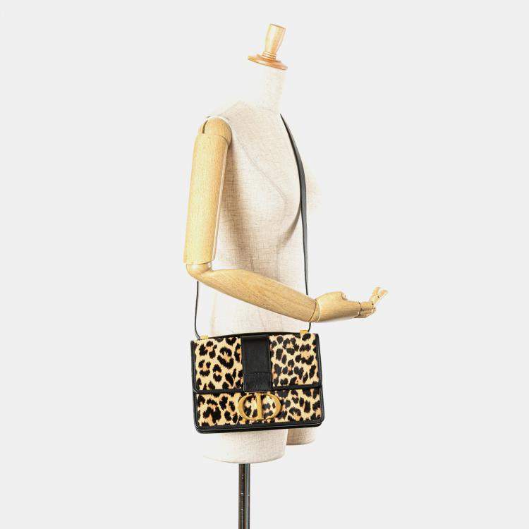 Pre Owned Dior Brown Pony Hair Leopard Print 30 Montaigne Flap Shoulder Bag