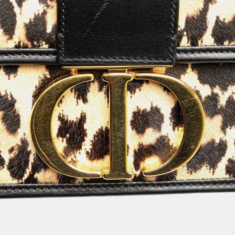Pre Owned Dior Brown Pony Hair Leopard Print 30 Montaigne Flap Shoulder Bag