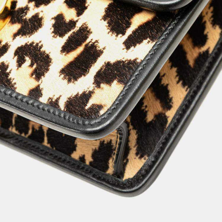 Pre Owned Dior Brown Pony Hair Leopard Print 30 Montaigne Flap Shoulder Bag