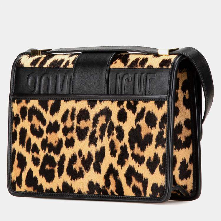Pre Owned Dior Brown Pony Hair Leopard Print 30 Montaigne Flap Shoulder Bag