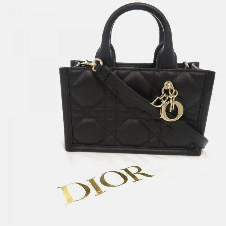 Pre Owned Christian Dior Book Tote Mini Macrocannage Calfskin Black Handbag