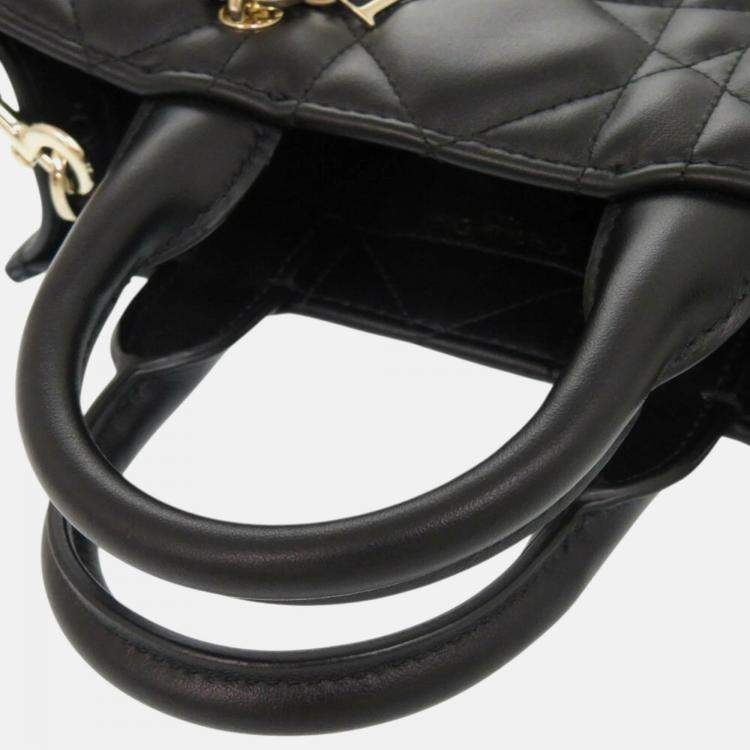 Pre Owned Christian Dior Book Tote Mini Macrocannage Calfskin Black Handbag