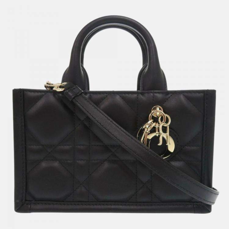 Pre Owned Christian Dior Book Tote Mini Macrocannage Calfskin Black Handbag