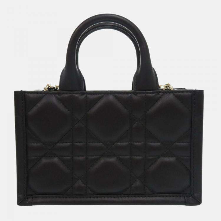 Pre Owned Christian Dior Book Tote Mini Macrocannage Calfskin Black Handbag