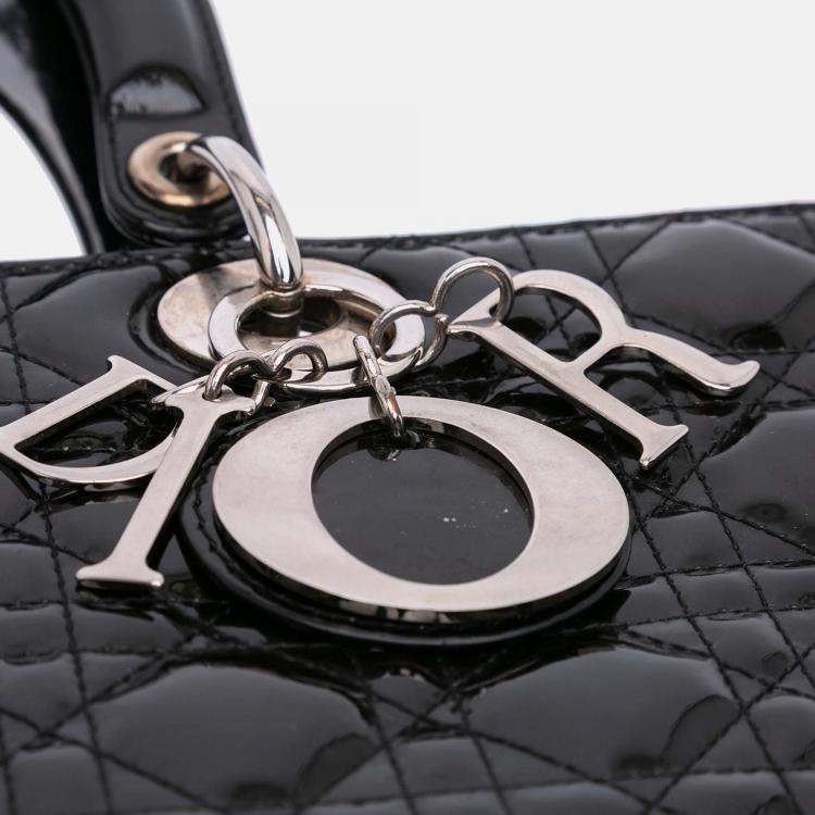 Pre Owned Dior Black Large Patent Cannage Lady Dior