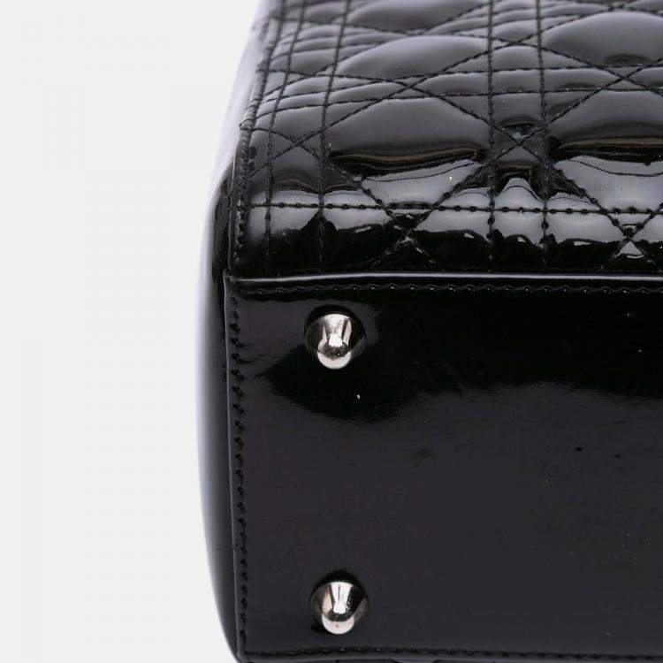 Pre Owned Dior Black Large Patent Cannage Lady Dior