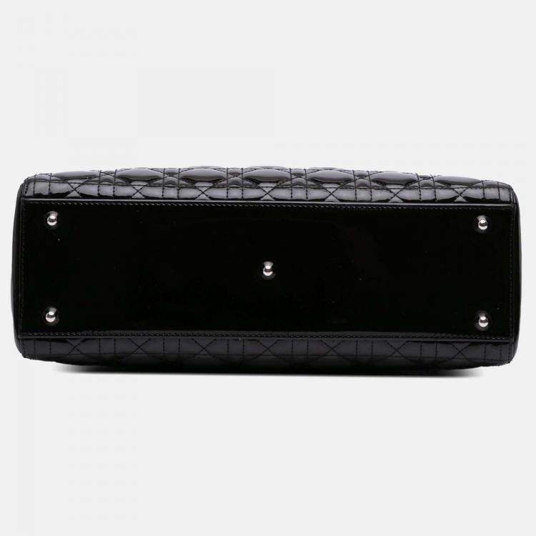 Pre Owned Dior Black Large Patent Cannage Lady Dior