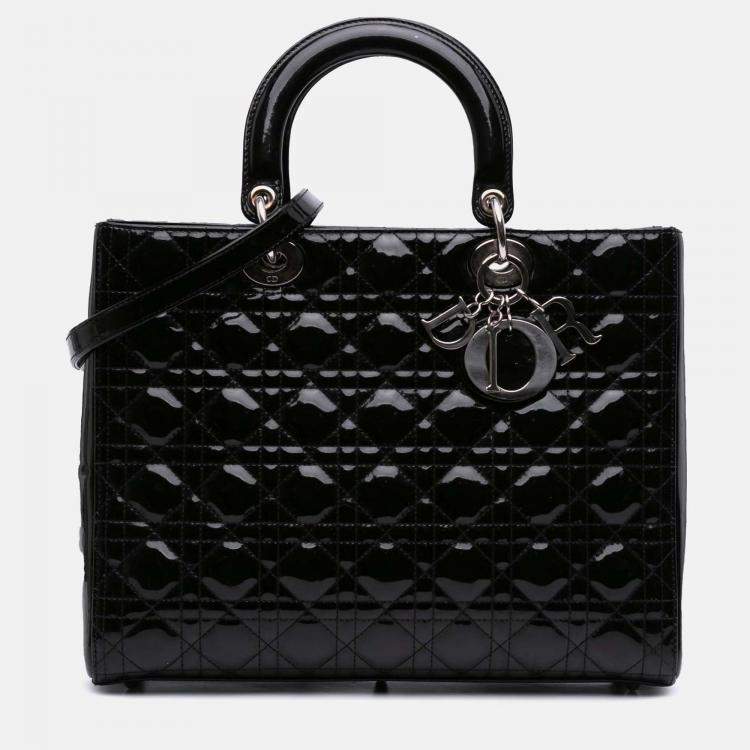 Pre Owned Dior Black Large Patent Cannage Lady Dior