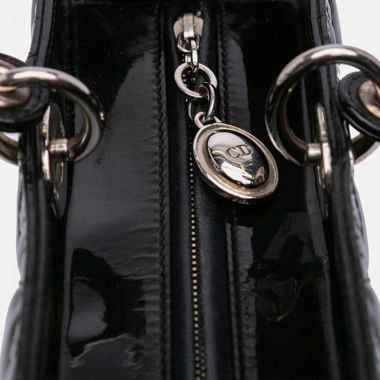Pre Owned Dior Black Large Patent Cannage Lady Dior