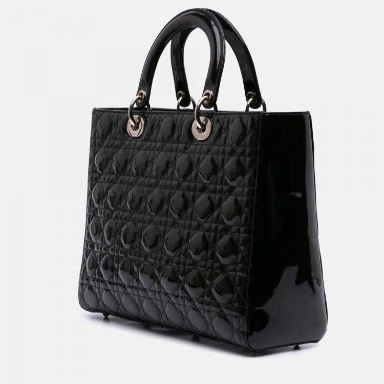 Pre Owned Dior Black Large Patent Cannage Lady Dior