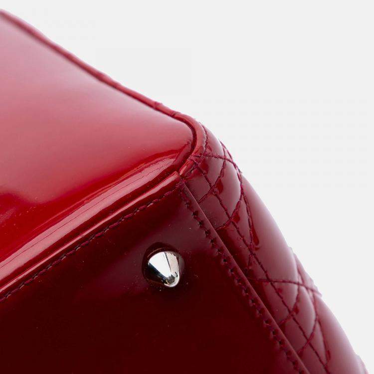 Pre Owned Dior Red Medium Patent Cannage Lady Dior