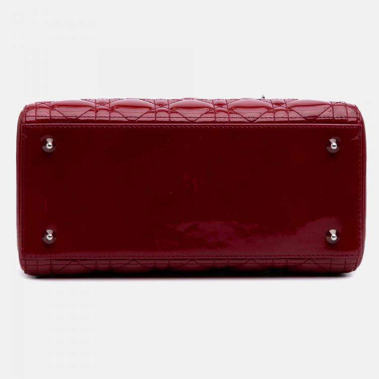 Pre Owned Dior Red Medium Patent Cannage Lady Dior