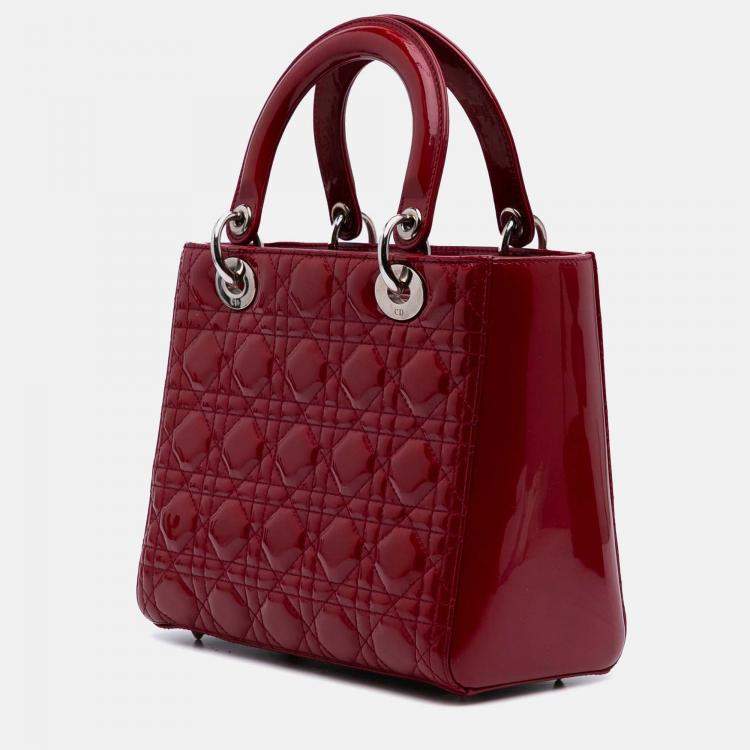 Pre Owned Dior Red Medium Patent Cannage Lady Dior