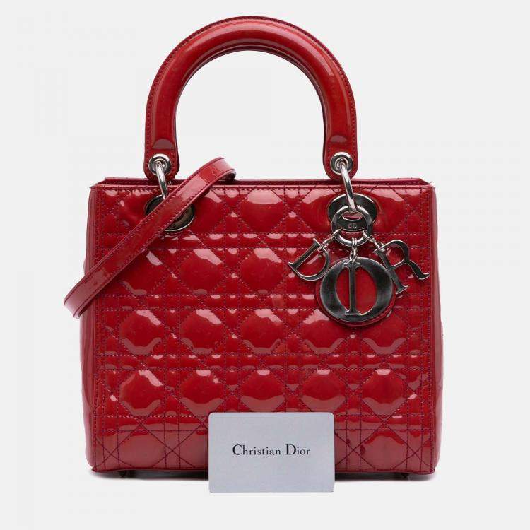 Pre Owned Dior Red Medium Patent Cannage Lady Dior