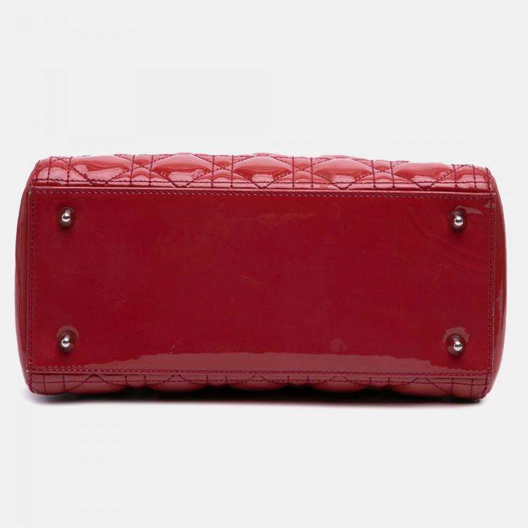 Pre Owned Dior Red Medium Patent Cannage Lady Dior