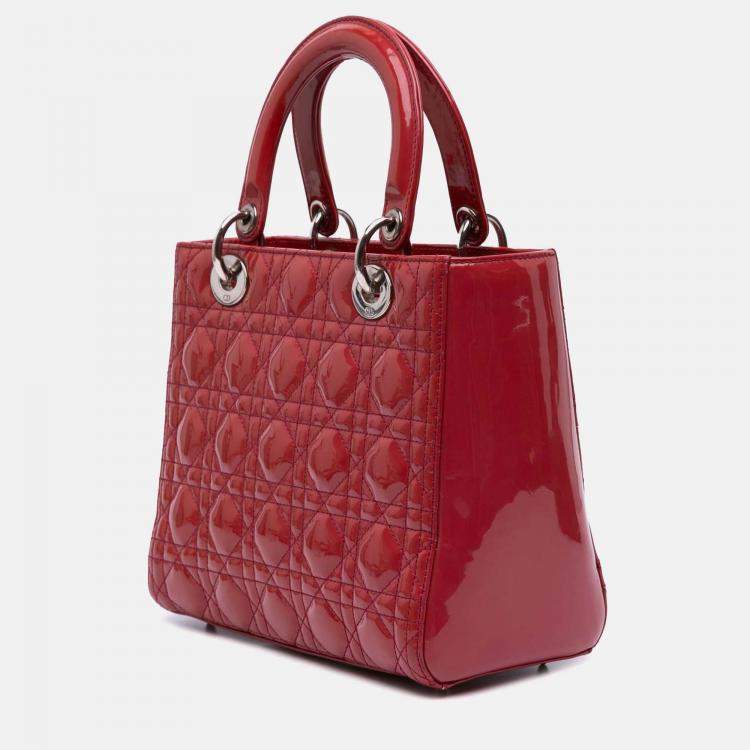 Pre Owned Dior Red Medium Patent Cannage Lady Dior