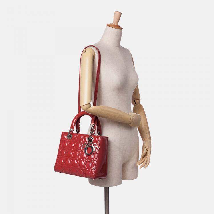 Pre Owned Dior Red Medium Patent Cannage Lady Dior