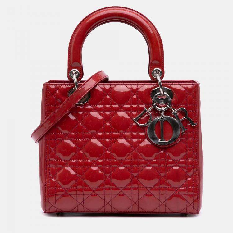 Pre Owned Dior Red Medium Patent Cannage Lady Dior