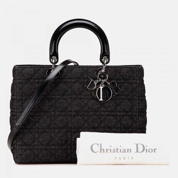 Pre Owned Dior Black Large Denim Cannage Lady Dior