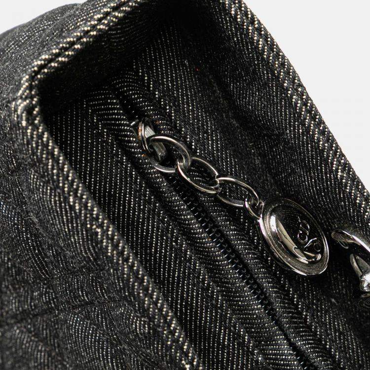Pre Owned Dior Black Large Denim Cannage Lady Dior