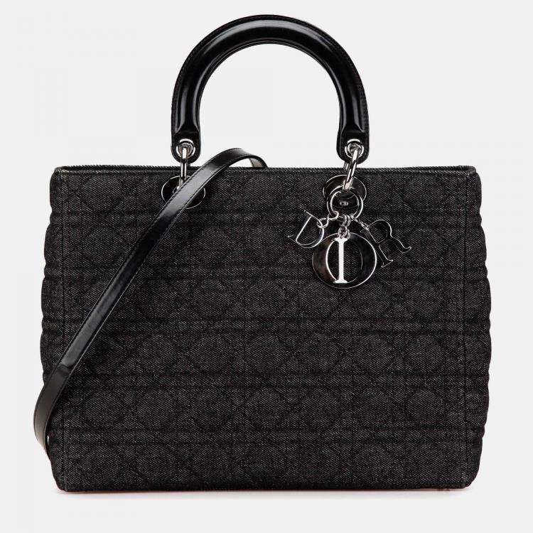 Pre Owned Dior Black Large Denim Cannage Lady Dior