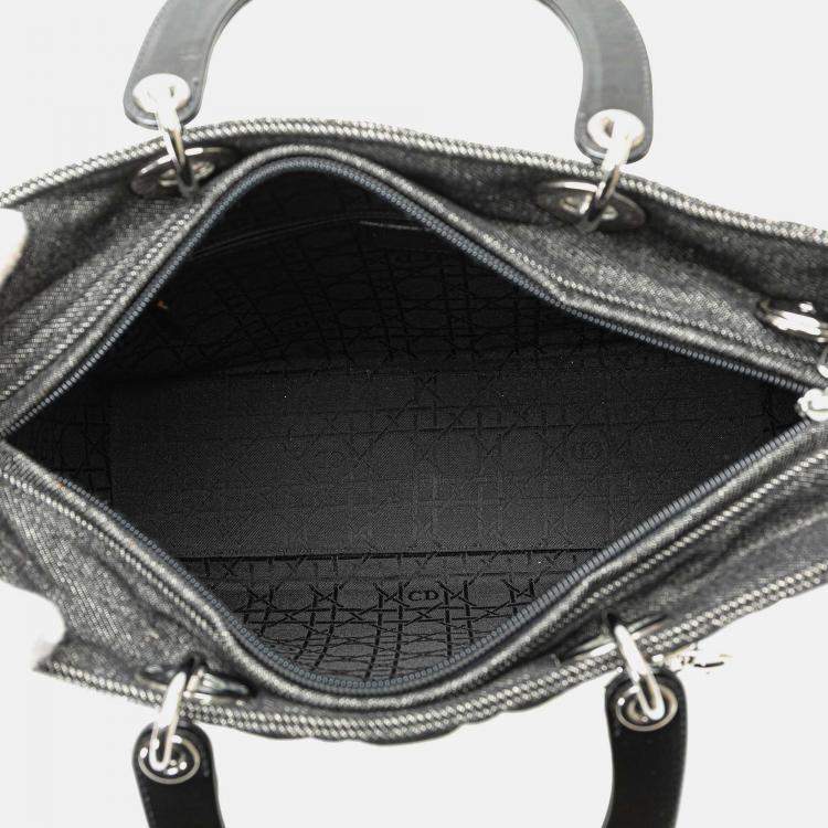Pre Owned Dior Black Large Denim Cannage Lady Dior