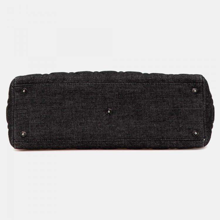 Pre Owned Dior Black Large Denim Cannage Lady Dior