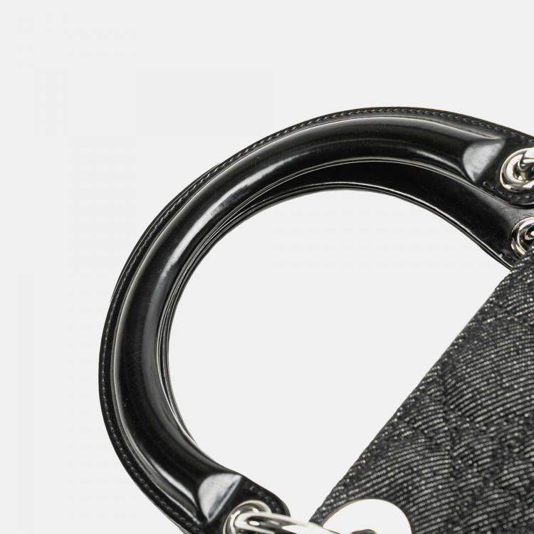 Pre Owned Dior Black Large Denim Cannage Lady Dior