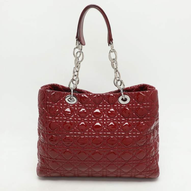 Pre Owned Dior Red Cannage Patent Leather Large Soft Lady Dior Shopper Tote