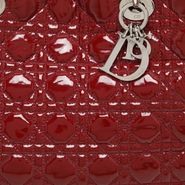Pre Owned Dior Red Cannage Patent Leather Large Soft Lady Dior Shopper Tote