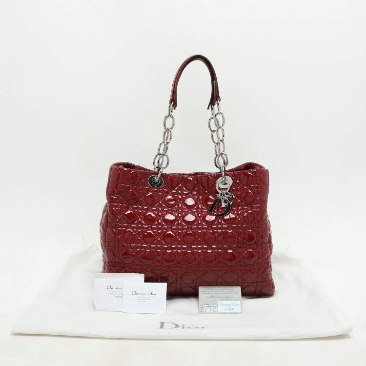 Pre Owned Dior Red Cannage Patent Leather Large Soft Lady Dior Shopper Tote