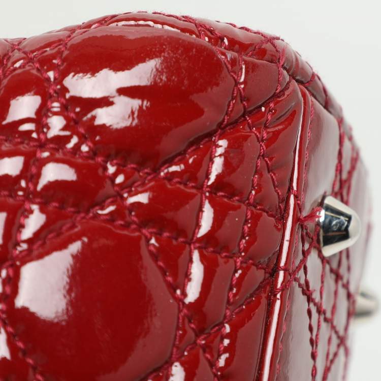 Pre Owned Dior Red Cannage Patent Leather Large Soft Lady Dior Shopper Tote