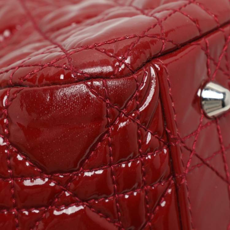 Pre Owned Dior Red Cannage Patent Leather Large Soft Lady Dior Shopper Tote