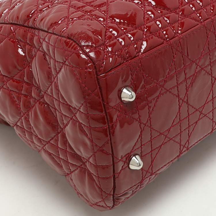 Pre Owned Dior Red Cannage Patent Leather Large Soft Lady Dior Shopper Tote