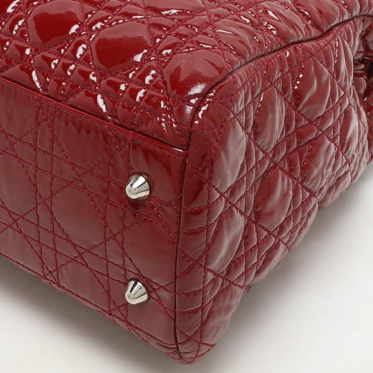 Pre Owned Dior Red Cannage Patent Leather Large Soft Lady Dior Shopper Tote