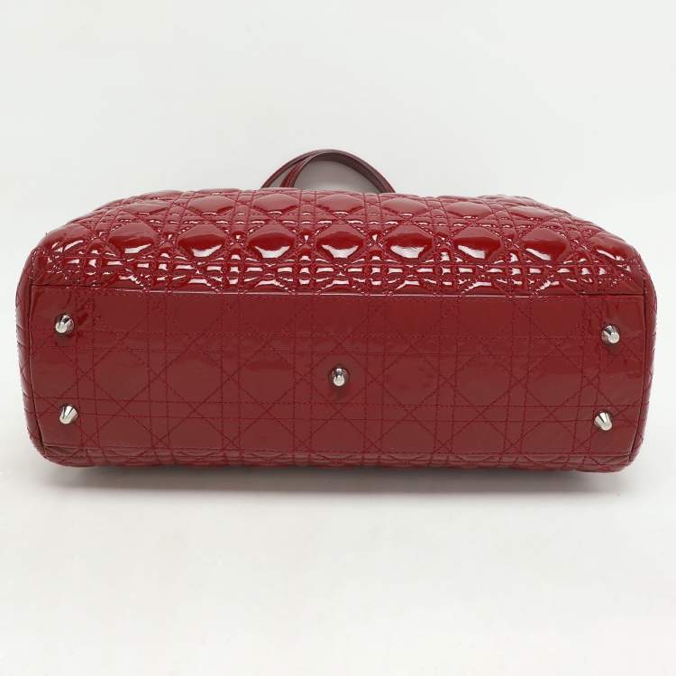 Pre Owned Dior Red Cannage Patent Leather Large Soft Lady Dior Shopper Tote